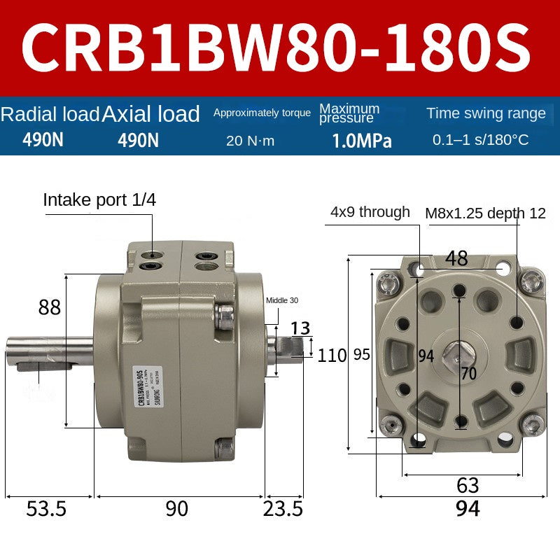 Blade Type Swing Rotary Cylinder CRB1BW50-90S Degree CRB2BW15/20/30/90S/180S/270S