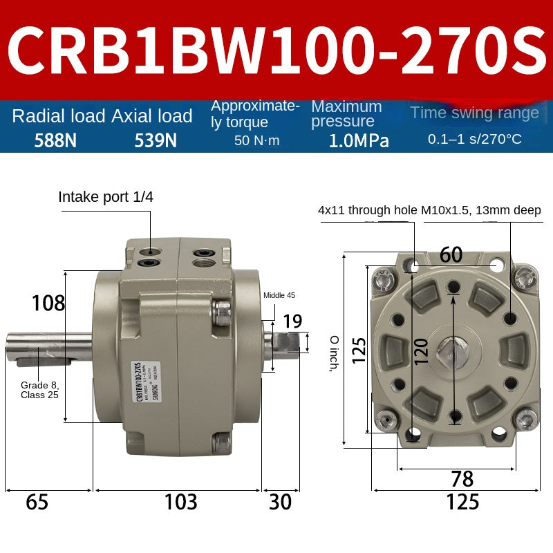 Blade Type Swing Rotary Cylinder CRB1BW50-90S Degree CRB2BW15/20/30/90S/180S/270S
