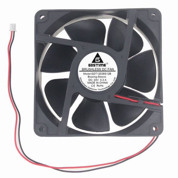 2pcs Gdstime Big Airflow 2 Pin DC Fan 24V 12038S 120mm x 38mm Industrial Machine Cooling Fan 120mm 12cm
