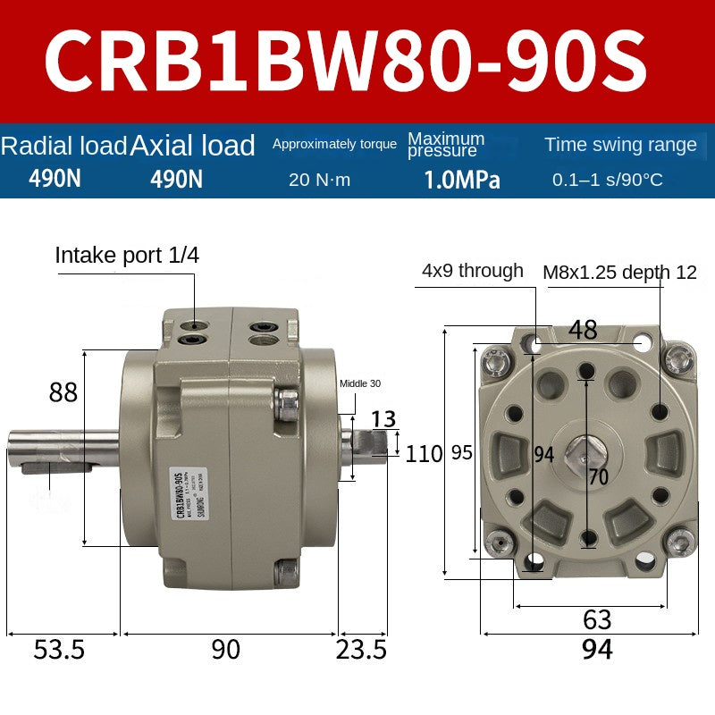 Blade Type Swing Rotary Cylinder CRB1BW50-90S Degree CRB2BW15/20/30/90S/180S/270S