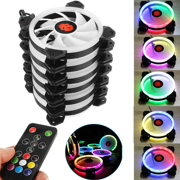 6pcs Computer Case PC Cooling Fan RGB Adjust LED 120mm Quiet + IR Remote New computer Cooler Cooling RGB Case Fan For CPU
