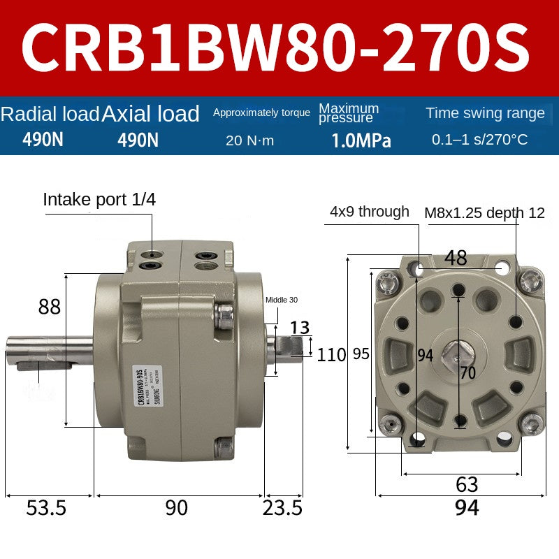 Blade Type Swing Rotary Cylinder CRB1BW50-90S Degree CRB2BW15/20/30/90S/180S/270S