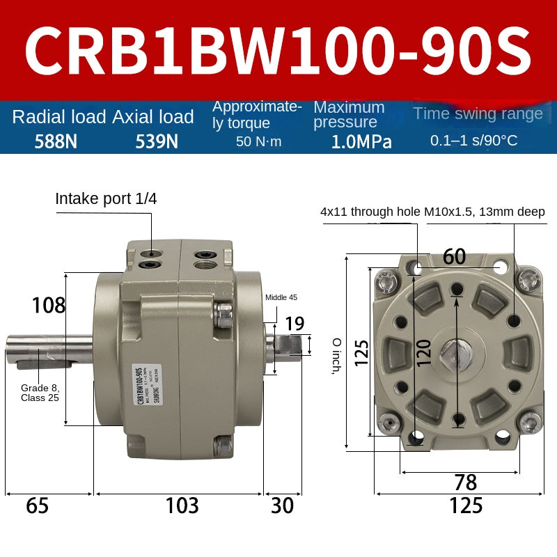 Blade Type Swing Rotary Cylinder CRB1BW50-90S Degree CRB2BW15/20/30/90S/180S/270S