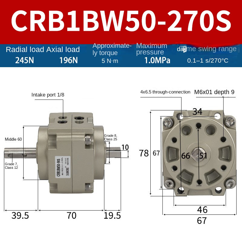 Blade Type Swing Rotary Cylinder CRB1BW50-90S Degree CRB2BW15/20/30/90S/180S/270S
