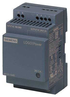 6EP1331-1SH03 LOGO!POWER 24 V/1.3 A STABILIZED POWER SUPPLY INPUT: 100-240 V AC (110-300 V DC) OUTPUT: 24 V/1.3 A DC