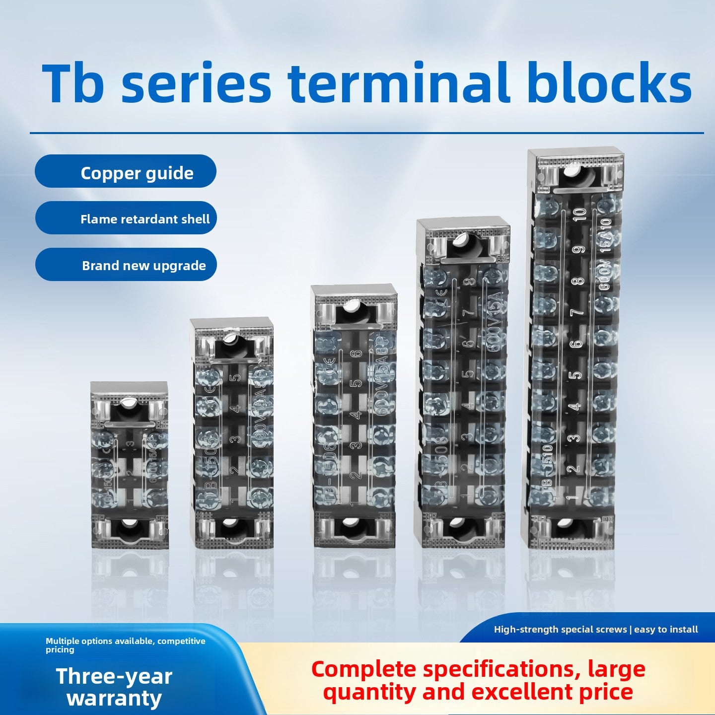 TB Series Fixed High Current Terminal Block, 15A 25A 45A Screw Wiring Terminal Strip, Fixed Base Power Distribution Terminal Board for Cabinet Power Wiring & Industrial Control