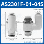 SMC Type J‑AS1301F‑M5‑06 Universal Pneumatic Speed Control Valve, M5×0.8 Male Thread to 6mm Push‑In Fitting, Meter‑Out Exhaust Throttle Valve, 360° Swivel Rotary Flow Controller for Compact Automation