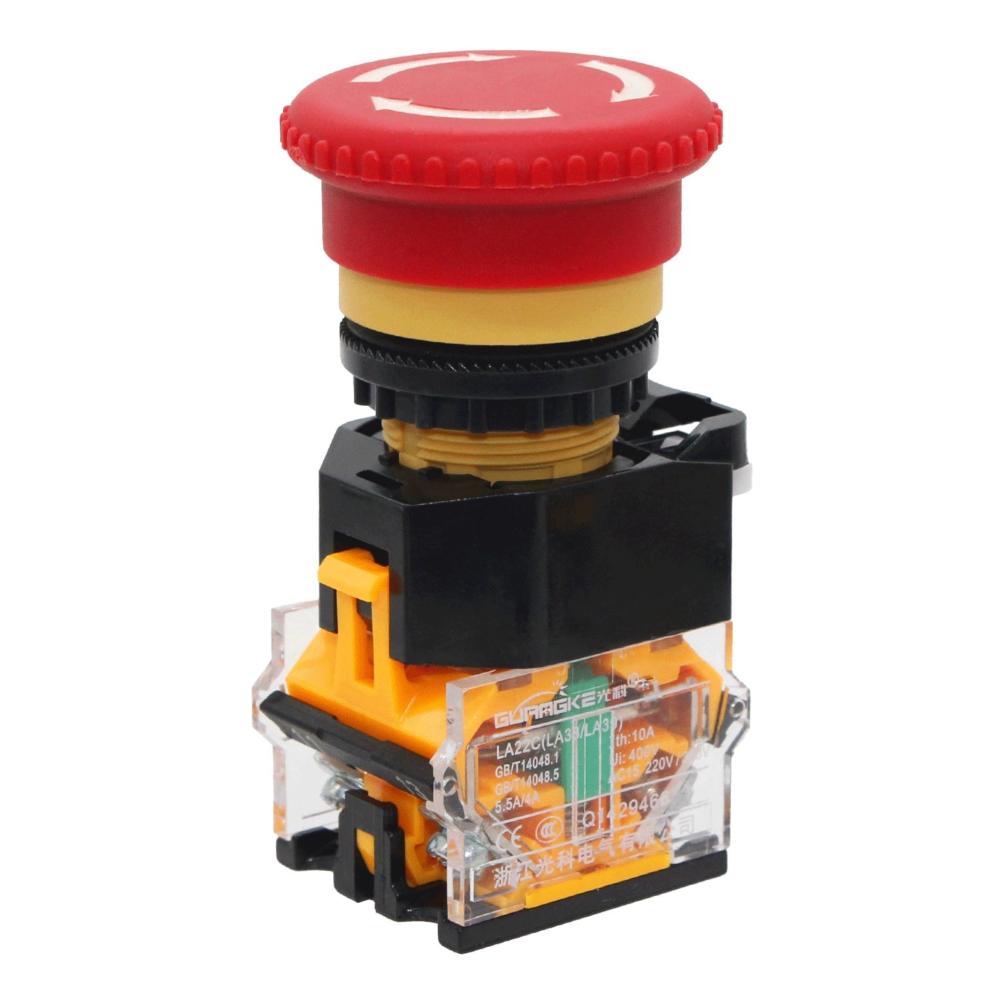 LA38-11ZS 22mm Mushroom Head Emergency Stop Button Switch, Self-Locking Red E-Stop, 1NO+1NC Contact, Industrial Safety Cutoff Push Button for CNC Machinery & Automation Equipment