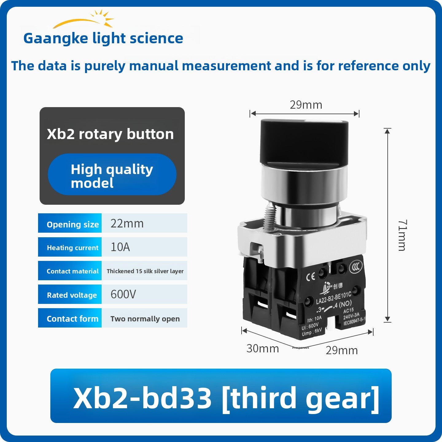 XB2 Series 22mm Push Button Switch, Self‑Reset Momentary / Knob Selector / Emergency Stop, BA31 (Green 1NO) / BA42 (Red 1NC) / BD21 (2‑Position Knob) / BS542 (Mushroom Head E‑Stop), IP65 Industrial Control Switch