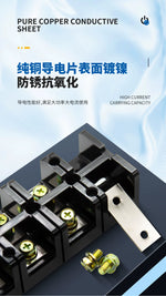 TC Series High Current Fixed Terminal Block, 60A/100A/150A/200A/300A/400A/600A, 600V, 3P/4P, Screw Crimp, Pure Copper Conductor, Industrial Power Distribution Wiring Block