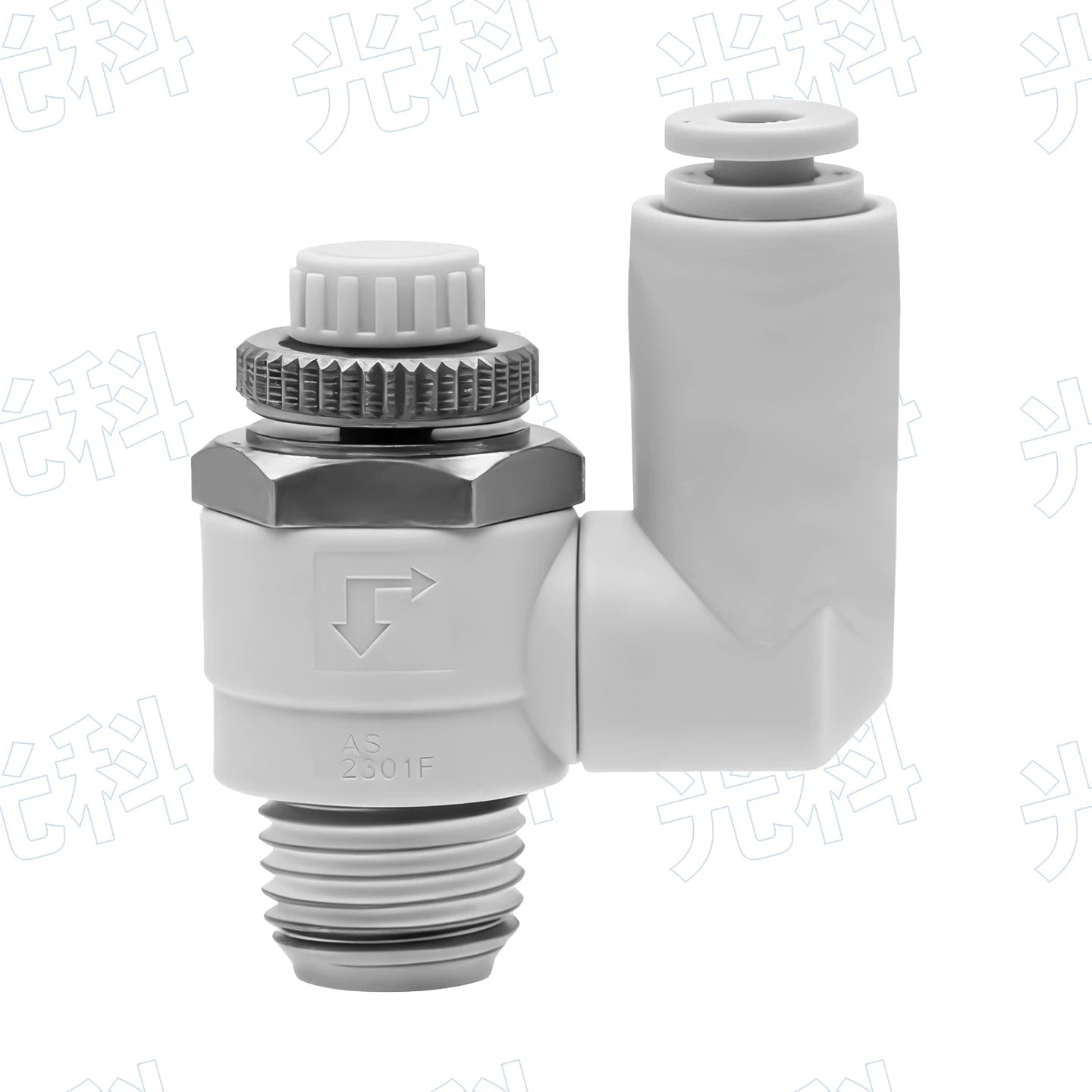 SMC Type J‑AS1301F‑M5‑06 Universal Pneumatic Speed Control Valve, M5×0.8 Male Thread to 6mm Push‑In Fitting, Meter‑Out Exhaust Throttle Valve, 360° Swivel Rotary Flow Controller for Compact Automation