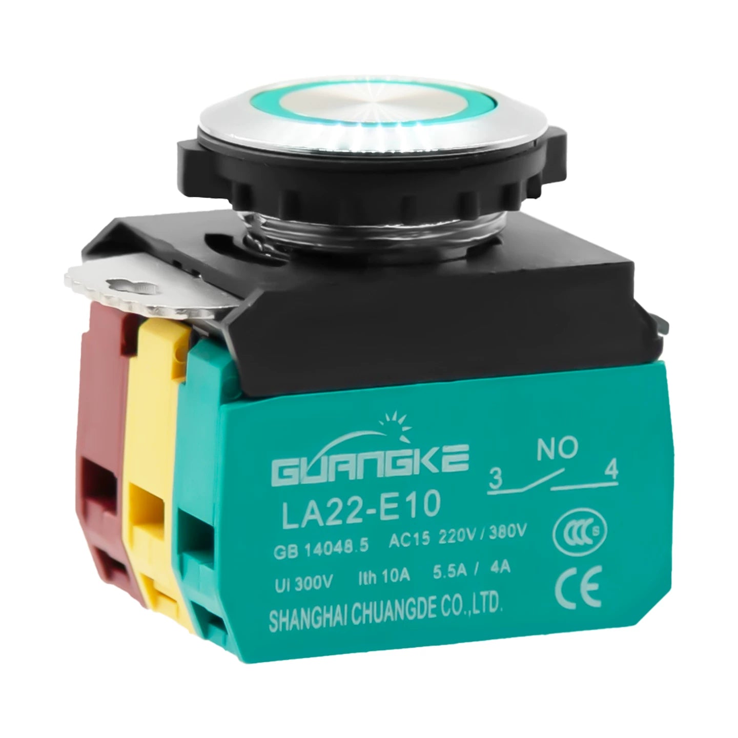 22mm Waterproof IP67 Illuminated Metal Push Button Switch, Red/Green LED, Momentary Self‑Reset, 10A Rated Current, Equipment Start Stop Control Button