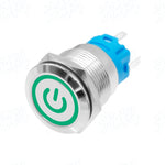 12/16/19/22mm Round Metal Illuminated Push Button Switch, 24V DC IP67 Waterproof, Self‑Locking Latching / Momentary Self‑Reset, LED Indicator (Red/Green/Blue/White), Stainless Steel Industrial Control Button for Machinery, Panels & Equipment