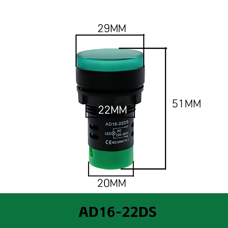 AD16-22DS / AD22B-22DS LED Power Indicator Light, 22mm Panel Mount Highlight Operating Signal Lamp, Wide Voltage AC/DC 6V-380V Industrial Status Indicator