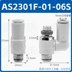 SMC Type J‑AS1301F‑M5‑06 Universal Pneumatic Speed Control Valve, M5×0.8 Male Thread to 6mm Push‑In Fitting, Meter‑Out Exhaust Throttle Valve, 360° Swivel Rotary Flow Controller for Compact Automation