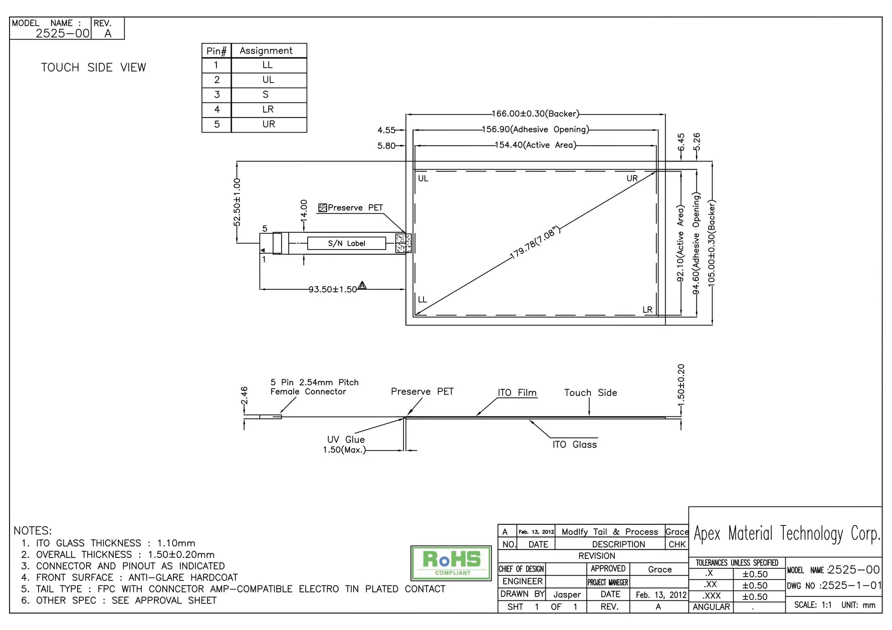 Supply! Brand new original AMT2525 91-02525-00A industrial touch screen 5 wire resistance 7 inch