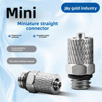 SMC Type M‑Series Miniature Quick‑Screw Straight‑Through Connector, M‑3H4 (M3×0.5‑4mm) / M‑4H4 (M4×0.7‑4mm) / M‑5H4 (M5×0.8‑4mm), Pagoda Barb Mini Pneumatic Air Tube Fitting, Nickel‑Plated Brass Male Thread Connector for Compact Automation