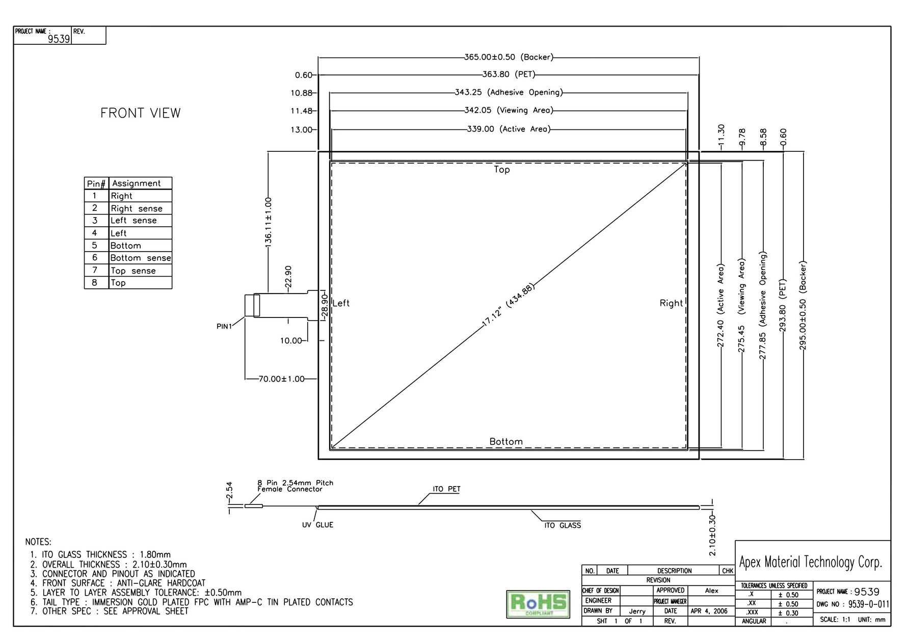 In stock! Brand new original AMT9539 91-09539-000 Taiwan AMT8 line touch screen 17 inches