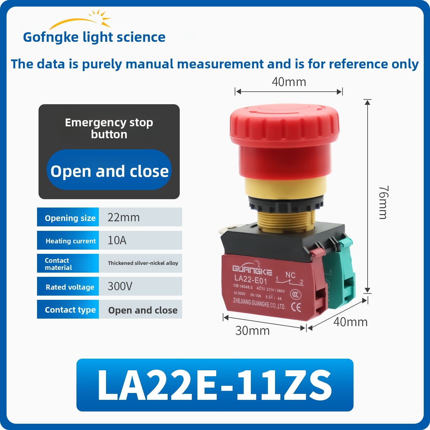 Guangke LA22E IP67 Waterproof Emergency Stop Button Switch, 22mm Mushroom Head, Self-Locking E-Stop, Red Safety Push Button, 10A 600V, Industrial Emergency Cut-Off for CNC, Machinery, Automation