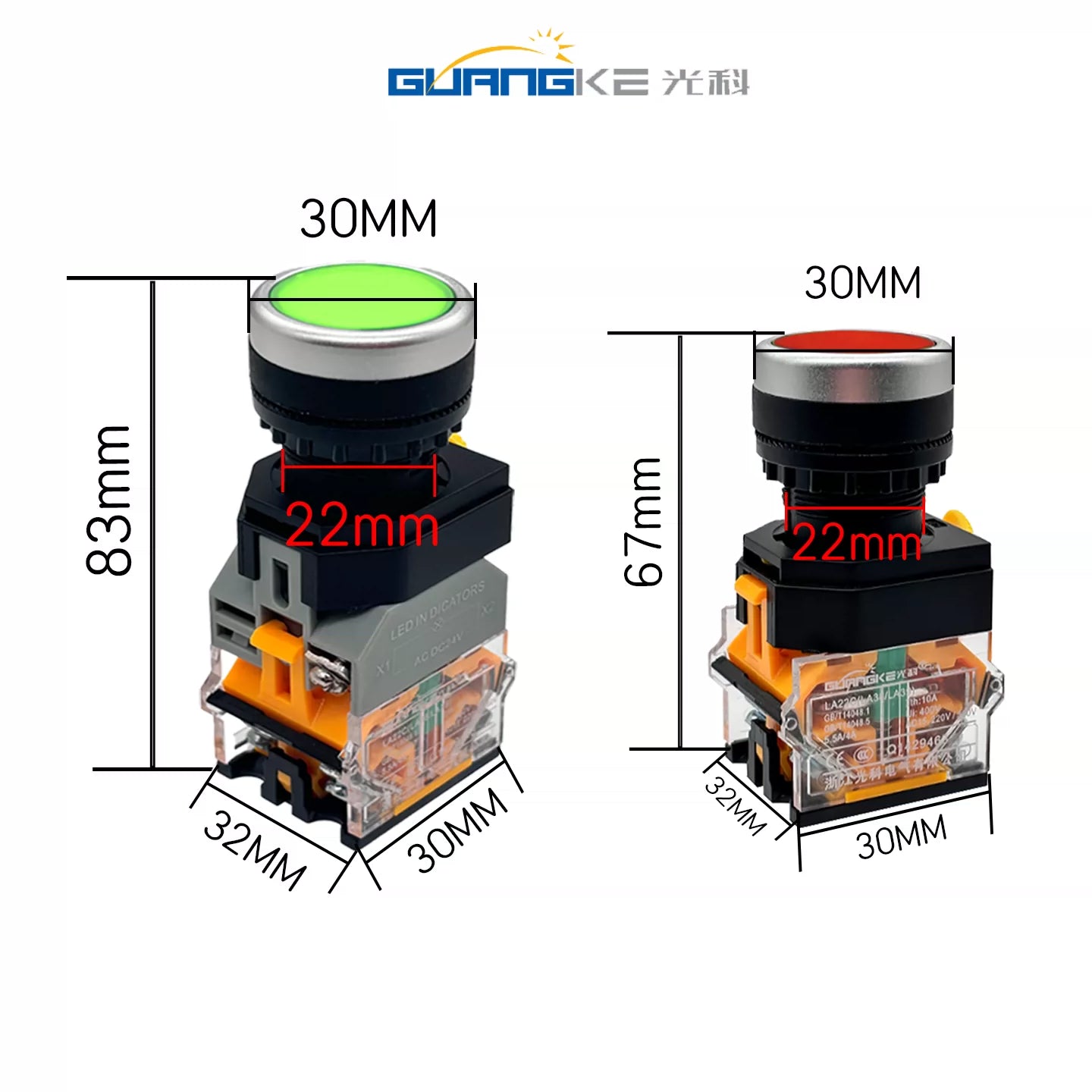 LA38-11BN 22mm Panel Mount Push Button Switch, Self Reset Momentary / Self Lock Latching Available, Illuminated LED Waterproof Start Stop Control Button for Industrial CNC Automation Equipment