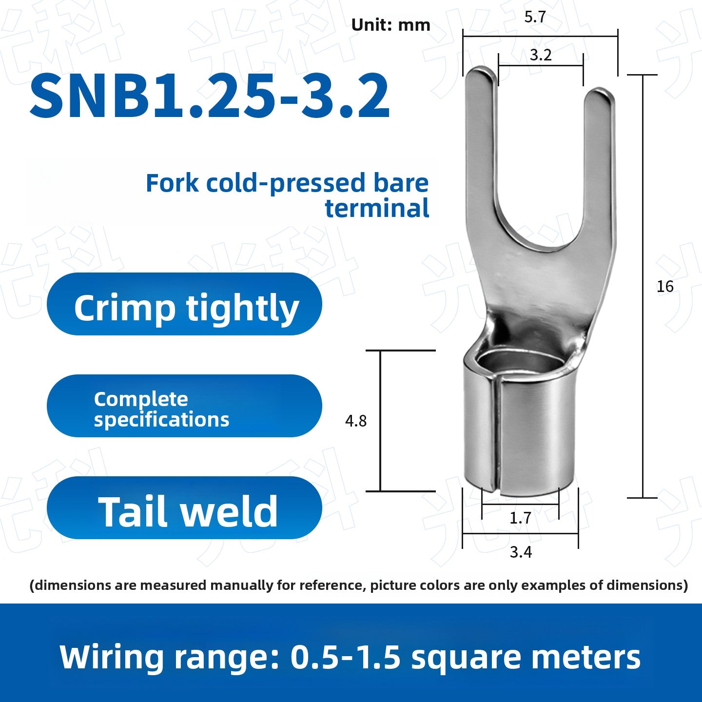 SNB1.25‑3 / SNB1.25‑4 Non‑Insulated Fork Spade Crimp Terminal, U‑Type Y‑Type Pure Copper Cold‑Press Wire Lug