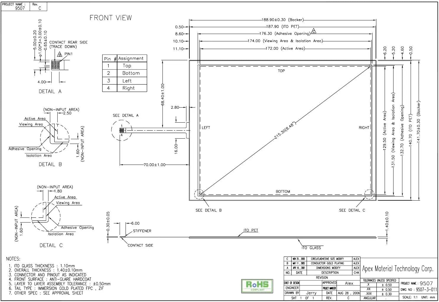 In stock! Brand new original AMT9507 91-09507-00C Taiwan AMT4 line touch screen 8.4 inches