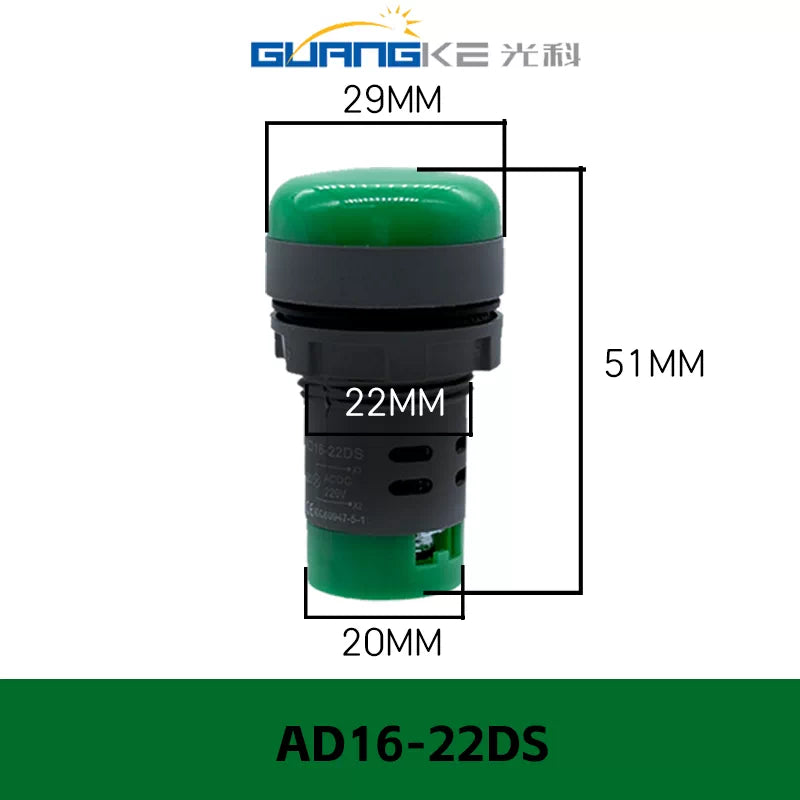 AD16-22DS / AD22B-22DS LED Power Indicator Light, 22mm Panel Mount Highlight Operating Signal Lamp, Wide Voltage AC/DC 6V-380V Industrial Status Indicator