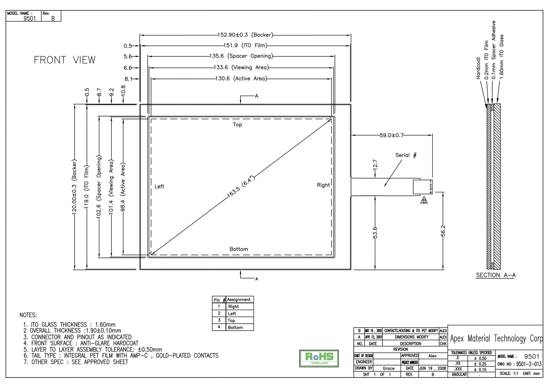 In stock! Brand new original AMT9501 91-09501-00B Taiwan AMT4 line touch screen 6.4 inches