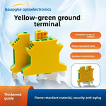 Yellow‑Green Grounding Terminal Blocks USLKG2.5 / USLKG5 / USLKG6 / USLKG10 & UK2.5JD, DIN Rail Mount Protective Earth (PE) Terminal, Two‑Color Screw Clamp Ground Terminal Block for Industrial Control Panels