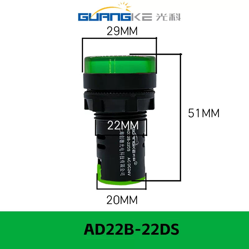 AD16-22DS / AD22B-22DS LED Power Indicator Light, 22mm Panel Mount Highlight Operating Signal Lamp, Wide Voltage AC/DC 6V-380V Industrial Status Indicator