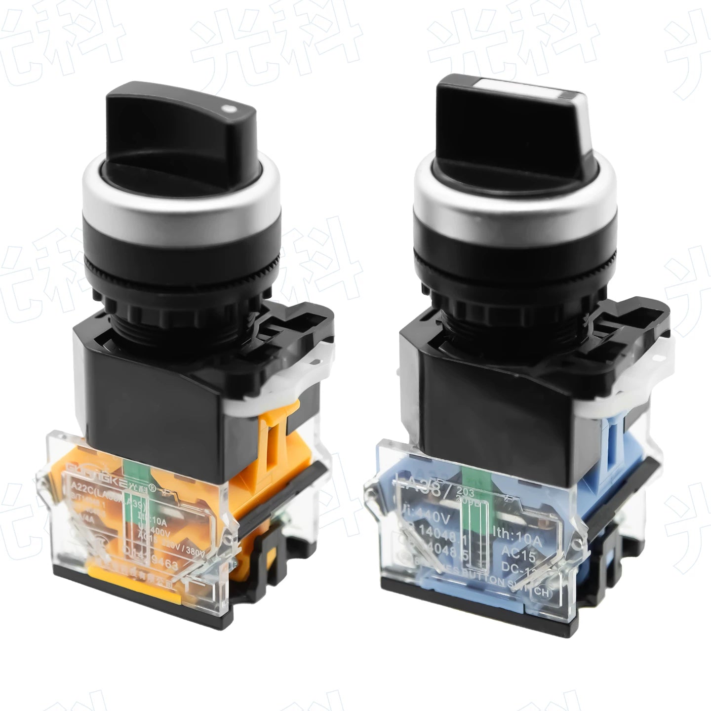 22mm Mounting Hole Knob Switch LA38-11X/2, 2‑Position Self‑Locking / 3‑Position Self‑Reset, Key Knob with LED Indicator, 1NO+1NC Contacts, Industrial Start Switch