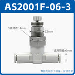 SMC Type AS1001F-06-3 / AS2051F-08-3 Pneumatic Speed Control Valve, Baffle Throttle Valve, In‑Line Panel Mount, Push‑To‑Connect Fitting, Precision Air Flow Regulator for Pneumatic Systems