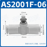 SMC Type J-AS1001F-06 Straight‑Through In‑Line Pneumatic Speed Control Valve, Push‑In Quick‑Plug Air Flow Regulator Throttle Valve