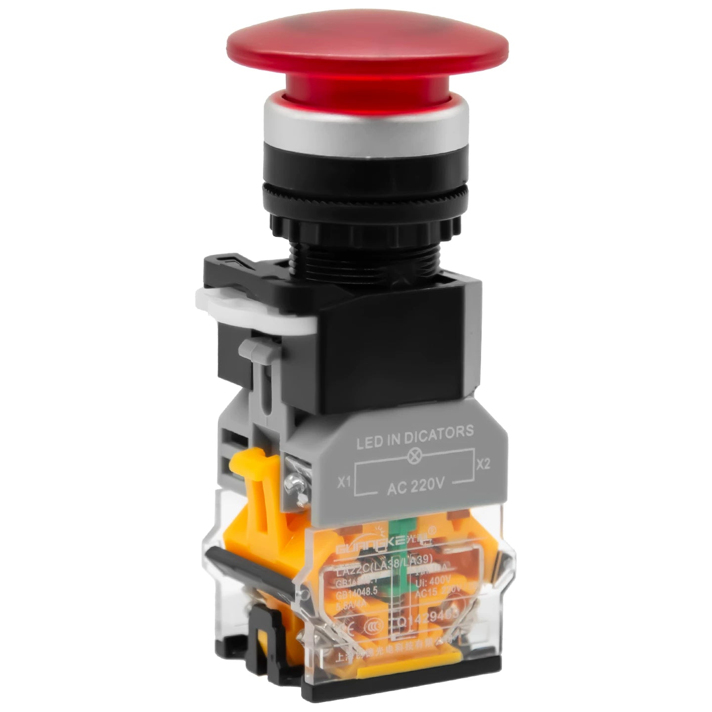22MM with lamp mushroom head reset button switch red green start stop big head button mushroom head