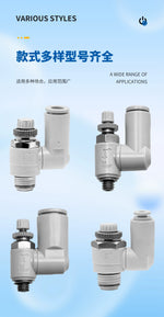 SMC Type J‑AS1301F‑M5‑06 Universal Pneumatic Speed Control Valve, M5×0.8 Male Thread to 6mm Push‑In Fitting, Meter‑Out Exhaust Throttle Valve, 360° Swivel Rotary Flow Controller for Compact Automation