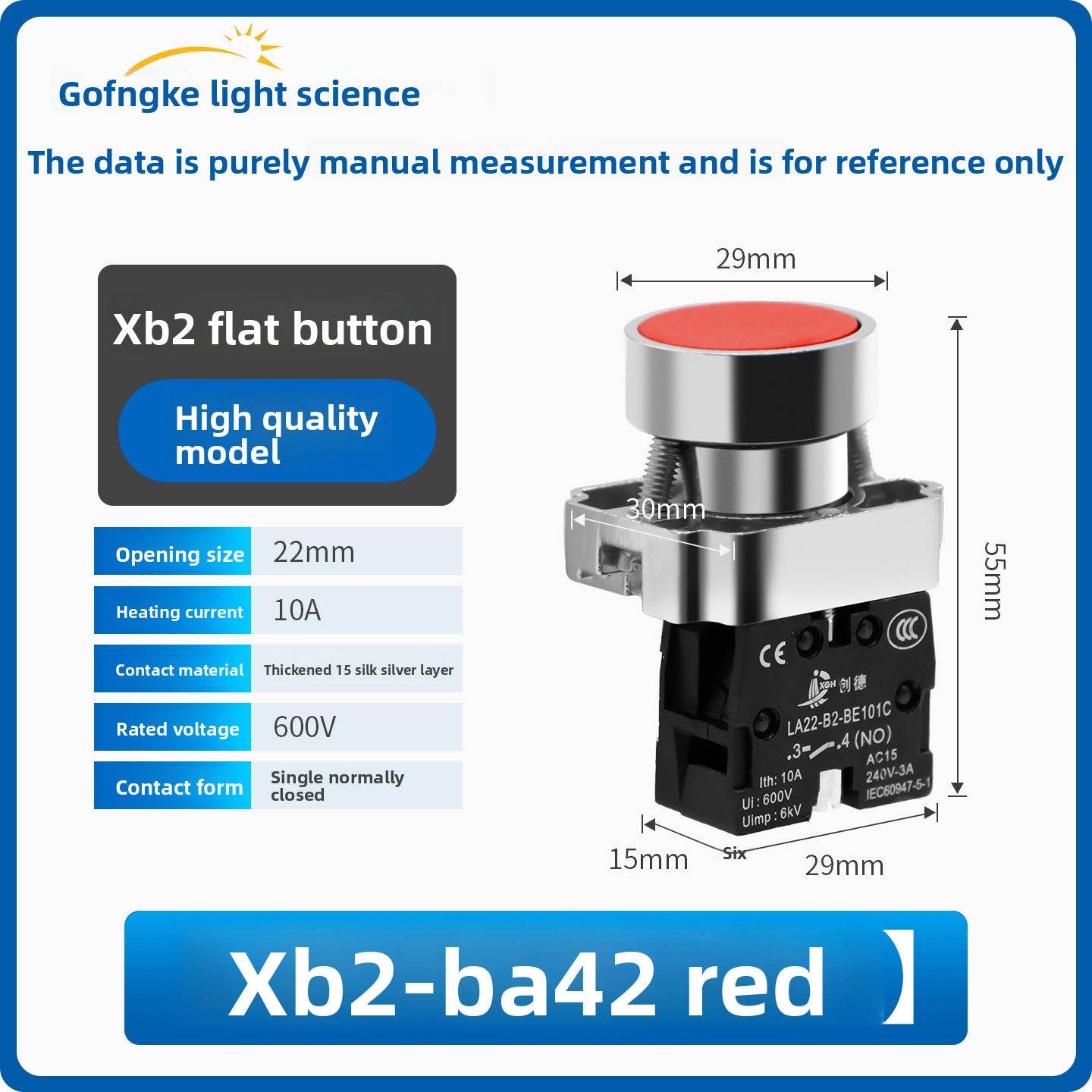 XB2 Series 22mm Push Button Switch, Self‑Reset Momentary / Knob Selector / Emergency Stop, BA31 (Green 1NO) / BA42 (Red 1NC) / BD21 (2‑Position Knob) / BS542 (Mushroom Head E‑Stop), IP65 Industrial Control Switch