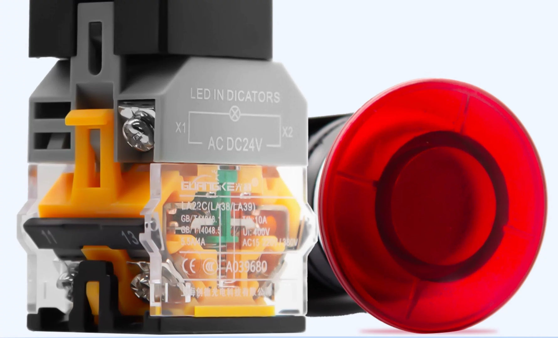 22MM with lamp mushroom head reset button switch red green start stop big head button mushroom head