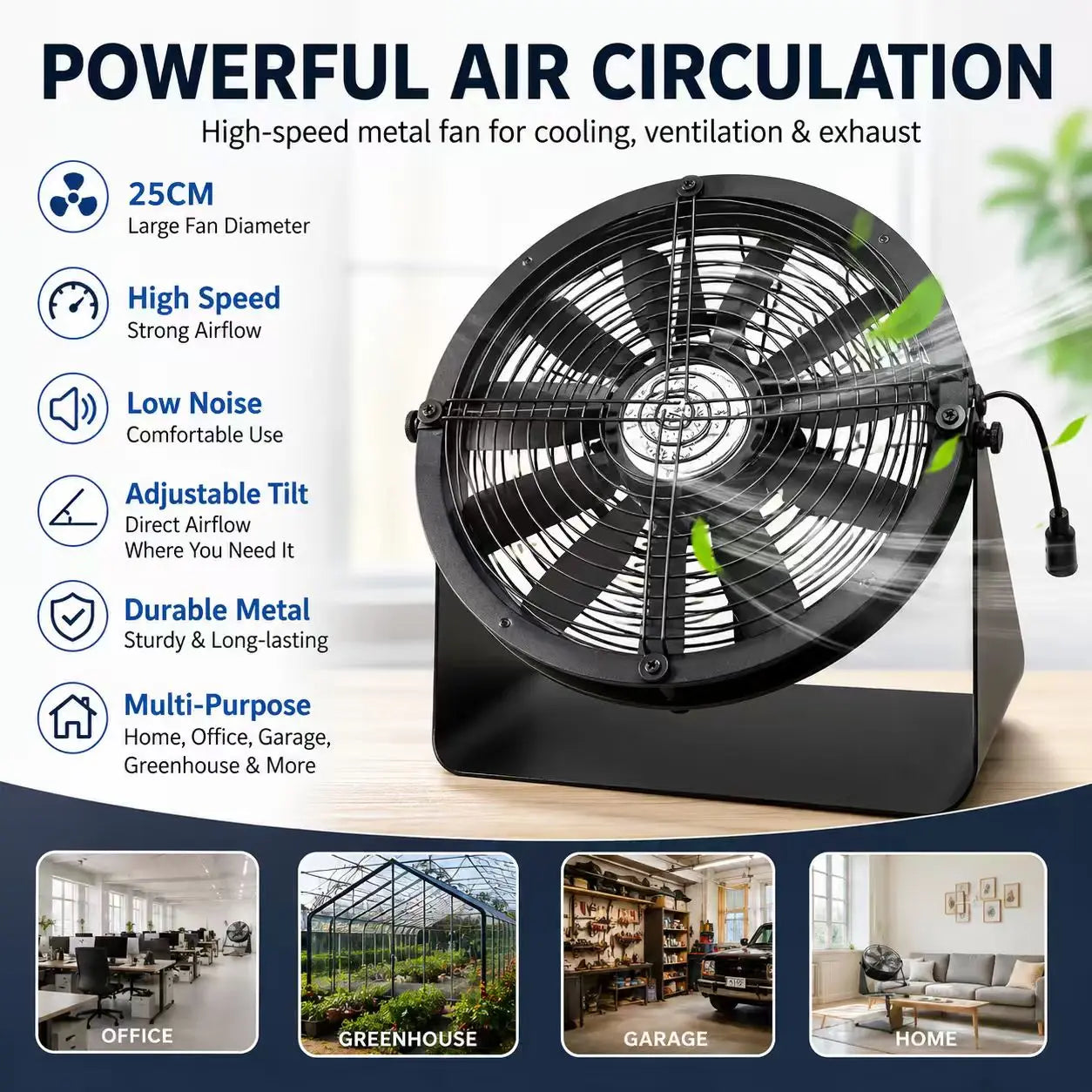 SLIDER High Velocity Metal Desk Floor Fan with Stepless Speed Controller, Heavy Duty Exhaust Cooling Fan for Garage Workshop