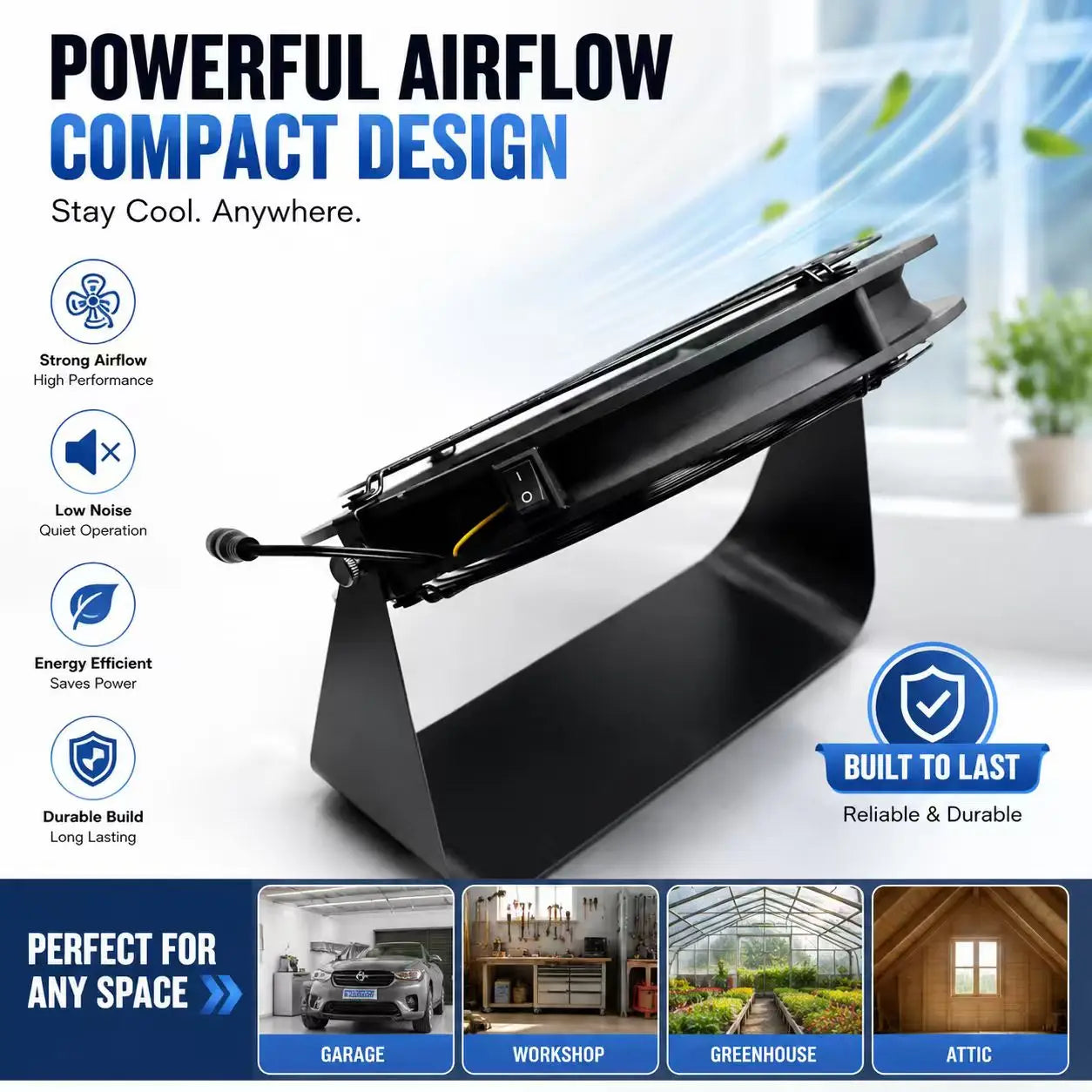 SLIDER High Velocity Metal Desk Floor Fan with Stepless Speed Controller, Heavy Duty Exhaust Cooling Fan for Garage Workshop