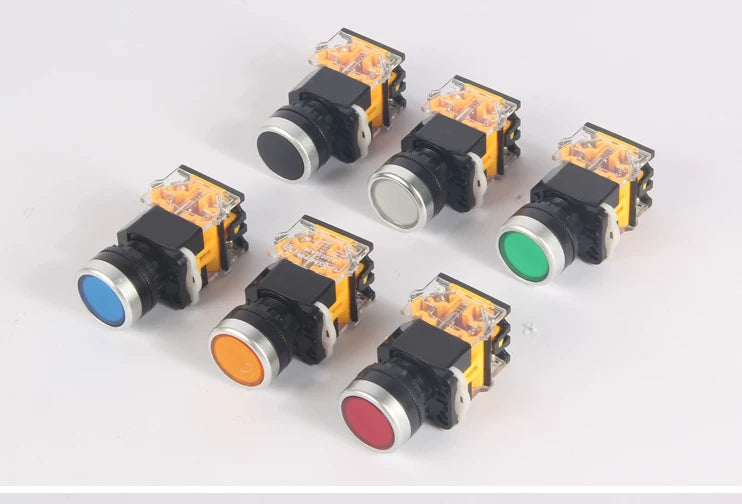 LA38-11BN 22mm Panel Mount Push Button Switch, Self Reset Momentary / Self Lock Latching Available, Illuminated LED Waterproof Start Stop Control Button for Industrial CNC Automation Equipment