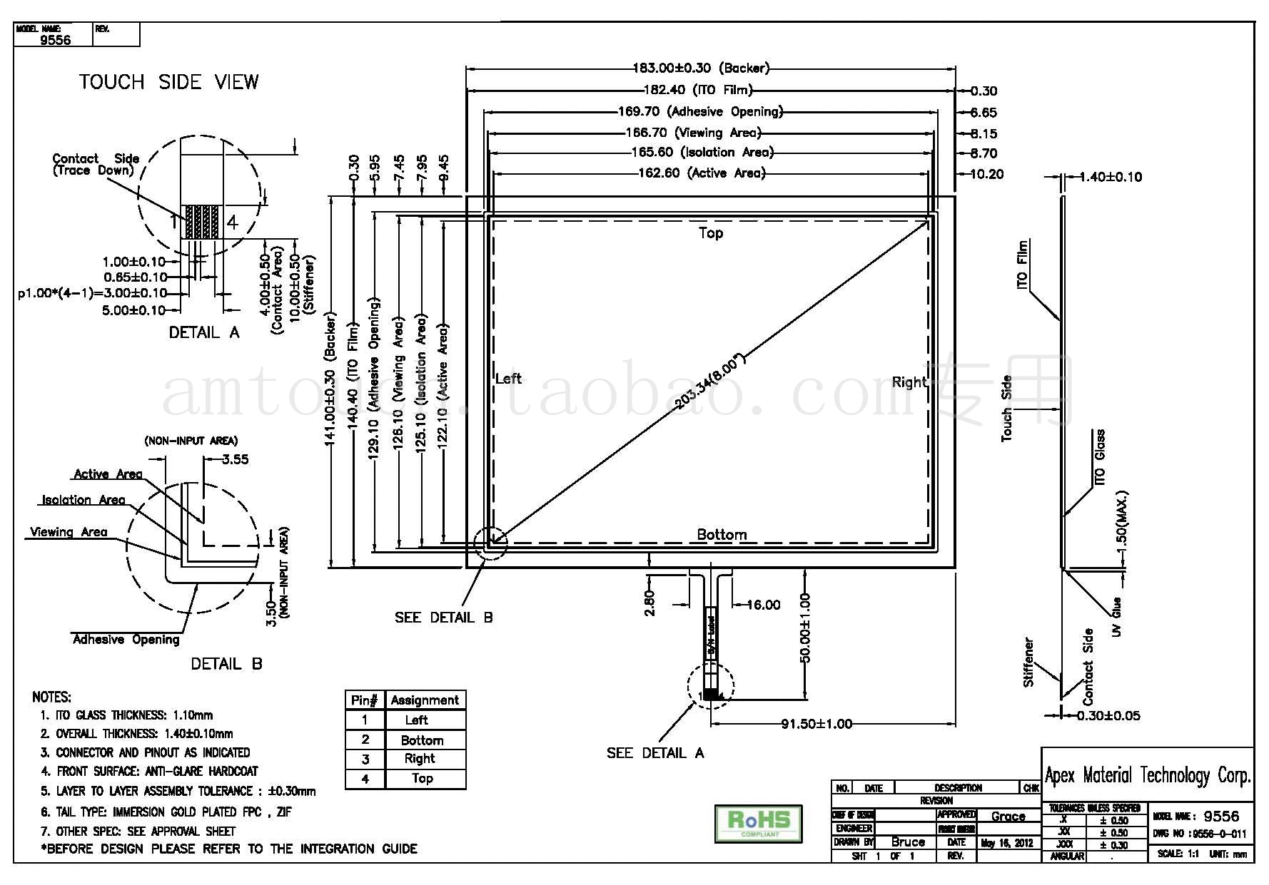 AMT9556 is brand new and original in stock! 91-09556-000 Taiwan AMT4 line touch screen 8