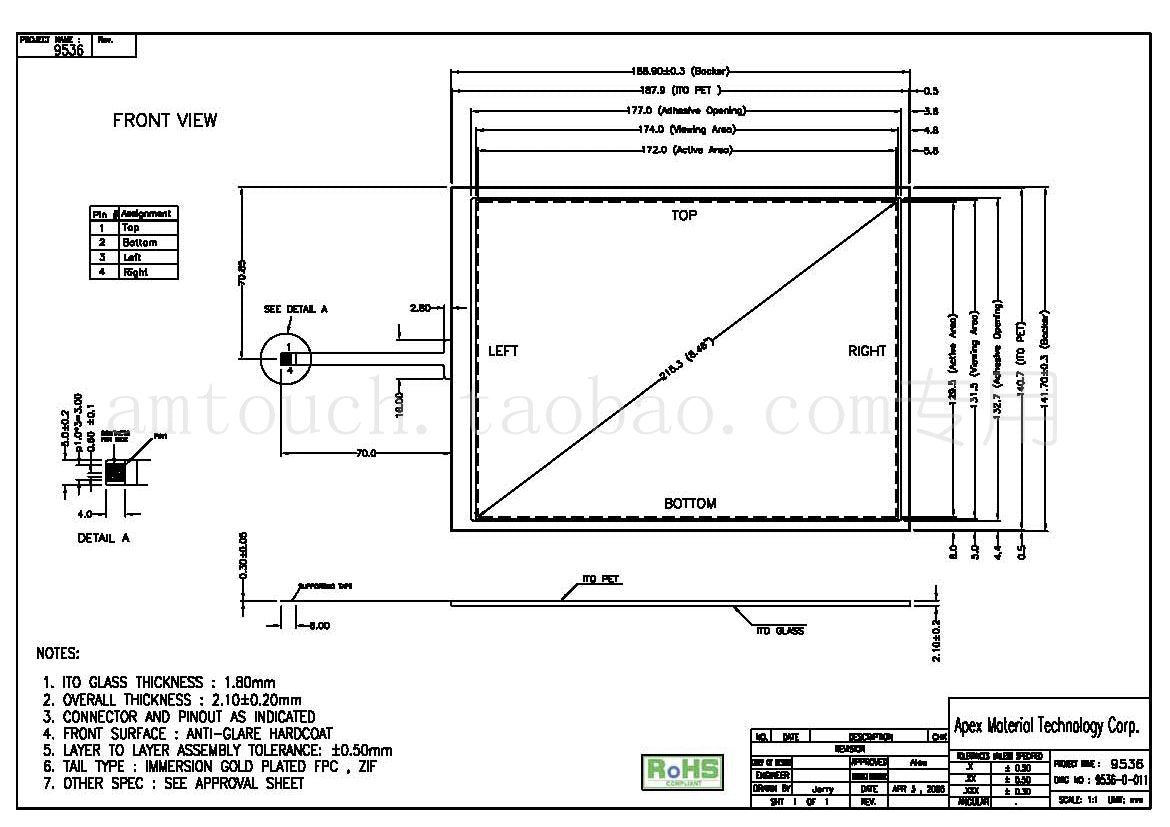 In stock! Brand new original AMT9536 91-09536-000 Taiwan AMT4 line touch screen 8.4 inches