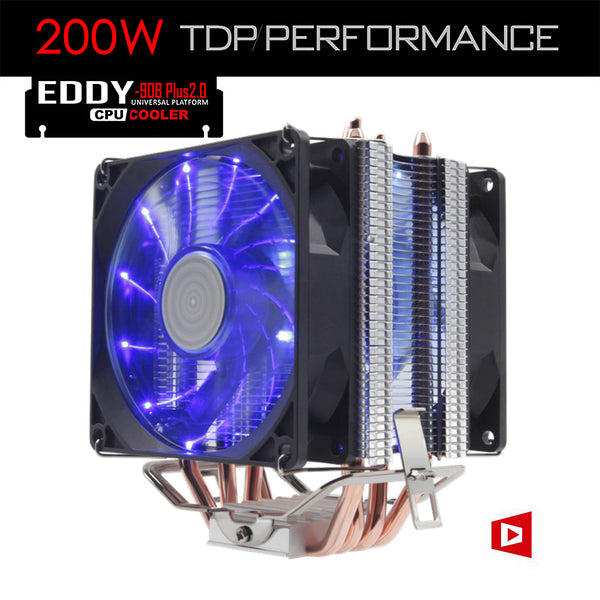 ALSEYE 4 Heatpipe Radiator CPU Cooler TDP 200W with Dual LED Quite Fan 92mm (EDDY-90B-Plus2.0)