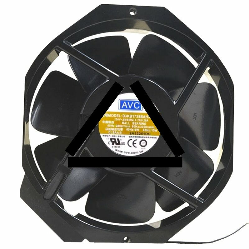 AVC D3KB1738BAH3WAW AC 220V 0.27/0.25A 2 Wires Ball Bearing Axial Cooling Fan