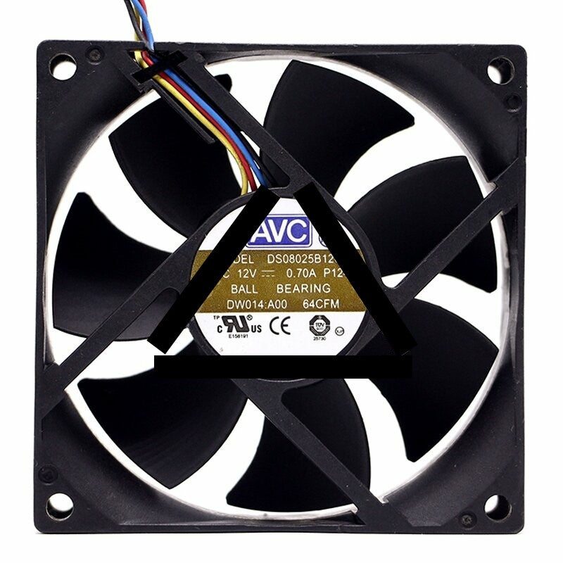 AVC DS08025B12U DC 12V 0.70A 8025 Ball Bearing 64CFM Axial Cooling Fan