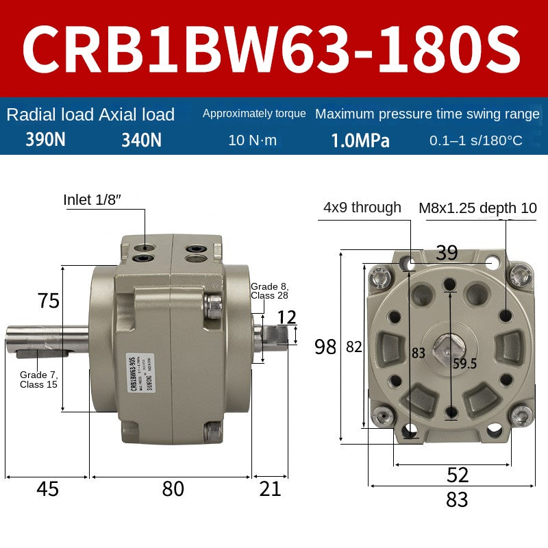 Blade Type Swing Rotary Cylinder CRB1BW50-90S Degree CRB2BW15/20/30/90S/180S/270S