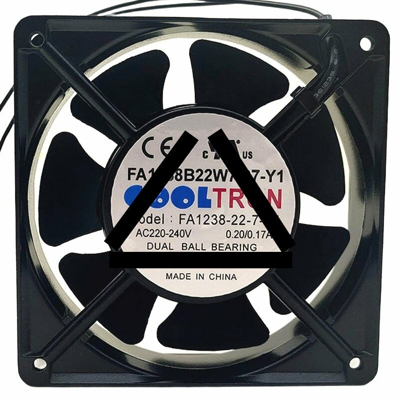 COOLTRON FA1238B22W7-97-Y1 AC 220-240V 0.20/0.17A Dual Ball Bearing Axial Cooling Fan