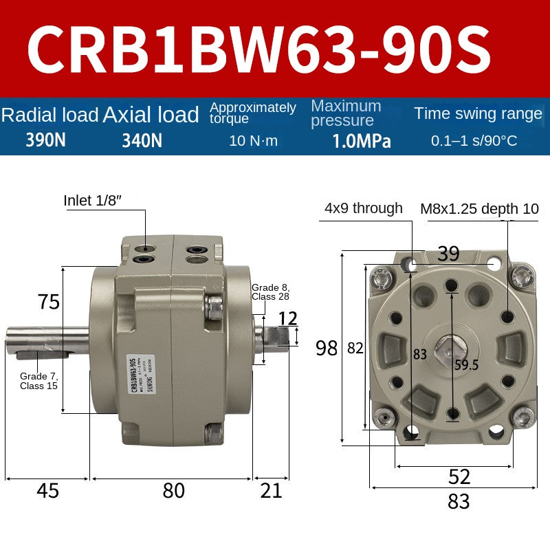 Blade Type Swing Rotary Cylinder CRB1BW50-90S Degree CRB2BW15/20/30/90S/180S/270S
