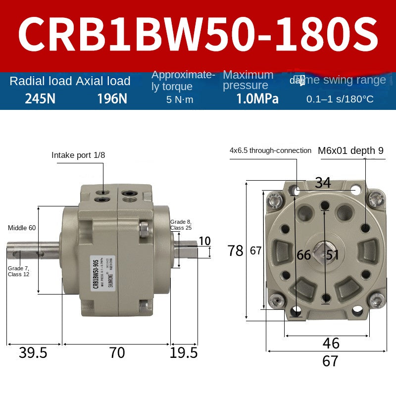 Blade Type Swing Rotary Cylinder CRB1BW50-90S Degree CRB2BW15/20/30/90S/180S/270S