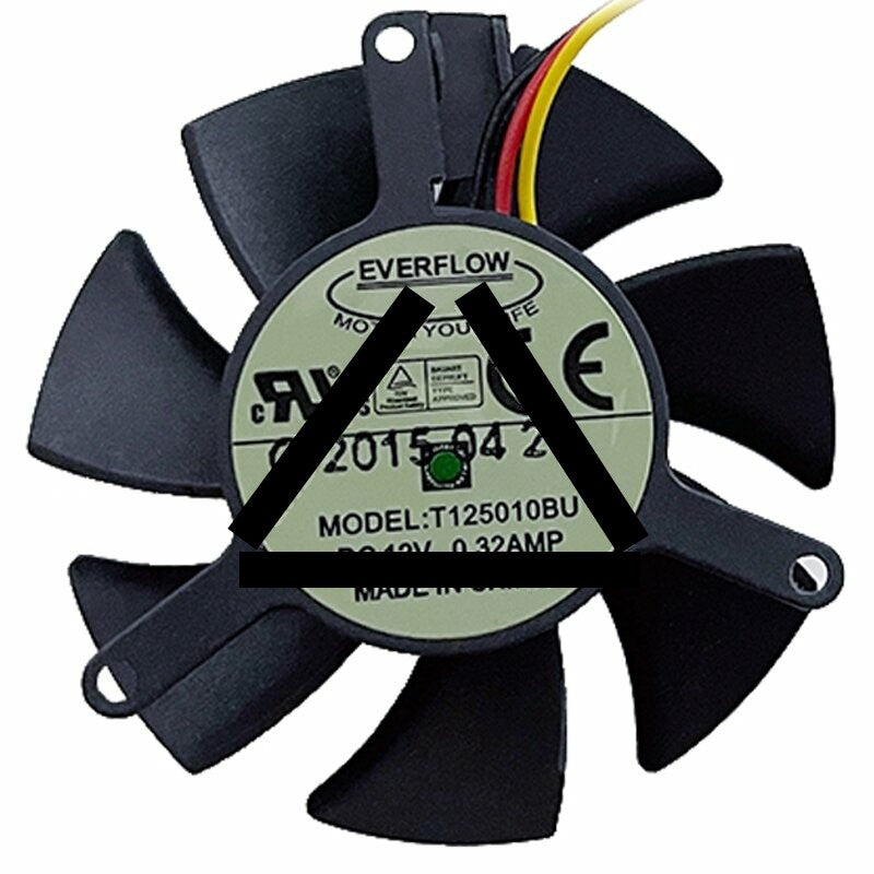 EVERFLOW T125010BU DC 12V 0.32AMP 3 Wires Axial Cooling Fan